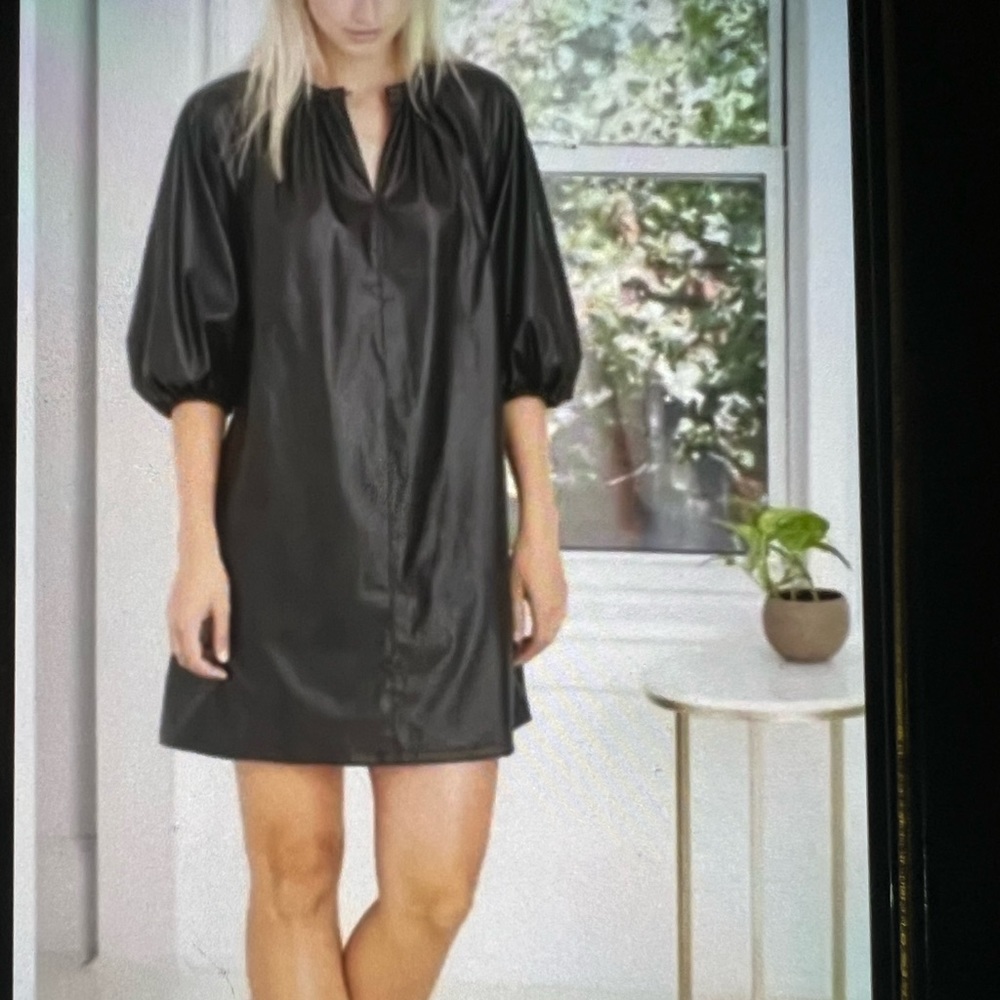 Stylish Black puff sleeve vegan leather dress by Who What Wear